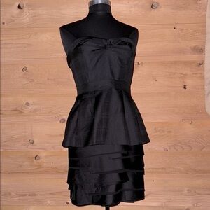 BCBGMaxAzria Black Strapless Peplum Cocktail Dress